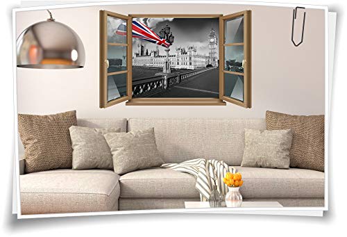 Medianlux Wand-Tattoo Wand-Bild Fenster UK London Palace of Westminster Big Ben Großbritannien Aufkleber Folie Deko Wohnzimmer Küche Folie Digitaldruck, 150x97cm wb22wb434-125214