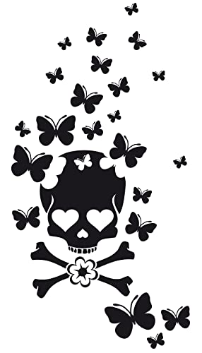 GRAZDesign Wandtattoo Kinderzimmer Mädchen Teenager, Totenkopf mit Schmetterlinge, Wohnzimmer Jugendzimmer Wandaufkleber Klebefolie, 78x40cm, 070 schwarz