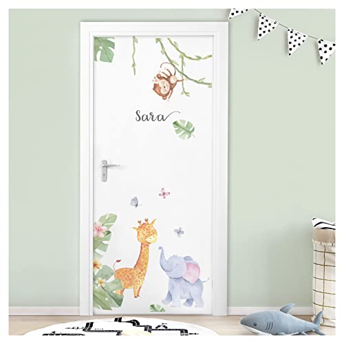 Little Deco Türaufkleber Safari Tiere mit Namen Wandsticker Baby Kinderzimmer Wandtattoo selbstklebend Türsticker Wanddeko DL878-1