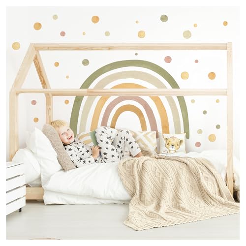 Little Deco Wandtattoo Kinderzimmer Regenbogen Wandsticker Pastell Boho Punkte Aquarell Wandaufkleber Babyzimmer Schlafzimmer Deko DL5082-02