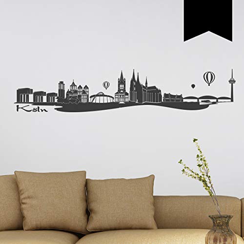 WANDKINGS Wandtattoo Skyline Köln (mit Sehenswürdigkeiten und Wahrzeichen der Stadt) 115 x 23 cm schwarz - erhältlich in 33 Farben