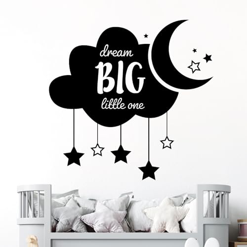 Wandtattoo  Dream Big Little One , Wolke, Sterne, Mond Large (595 x 580mm) Schwarz