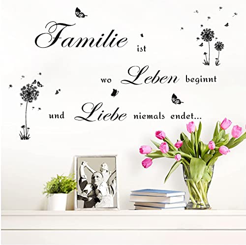 ANHUIB Familie Zitate Wandtattoo,Wandtattoo Sprüche Zitate Familie,Pusteblume Schwarz Wandaufkleber,Familienspruch Sticker für Wohnzimmer Schlafzimmer,Wandaufkleber Zitate Inspirierende Schwarze Deko