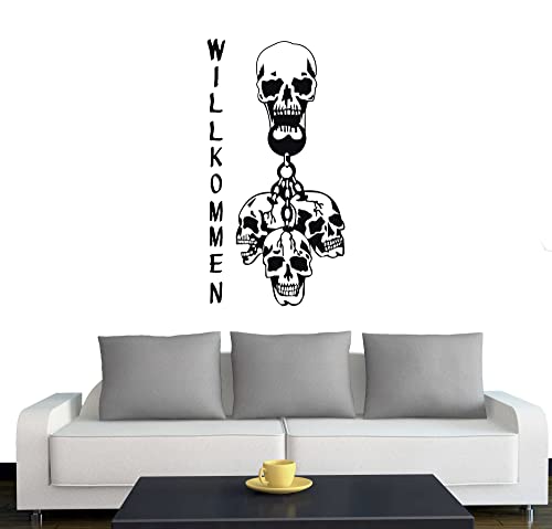 Klebesüchtig A161 Türtattoo - Wandtattoo Willkommen - Skull 60cm x 32cm schwarz - Dekoration - Bad - Wohnzimmer - Aufkleber - Wandsticker