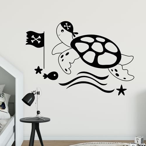 GRAZDesign Wandtattoo Pirat Schildkröte Kinderzimmer Junge Deko - Wandaufkleber selbstklebend - 44x30cm / silbergrau