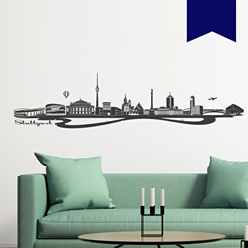 Wandkings Wandtattoo Skyline Stuttgart (mit Sehenswürdigkeiten und Wahrzeichen der Stadt) 160 x 38 cm dunkelblau - erhältlich in 33 Farben