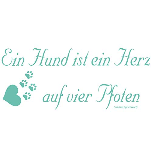 wall-refine WS-02140 | EIN Hund IST EIN Herz AUF Vier Pfoten | 58 x 24 cm, Mint, seidenmatt, Premium Wandtattoo Wandaufkleber Wanddeko Deko Hunde Tattoo der Extra-Klasse