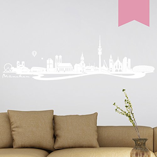 WANDKINGS Wandtattoo Skyline München (mit Sehenswürdigkeiten und Wahrzeichen der Stadt) 115 x 35 cm Hellrosa - erhältlich in 33 Farben