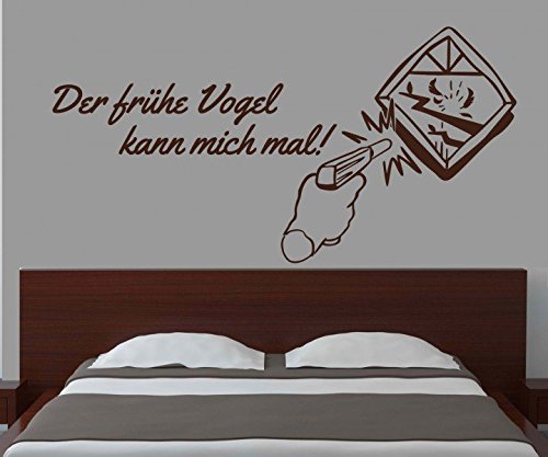 Wandtattoo Der frühe Vogel kann mich mal ! Sprüche lustig witzig Pistole Spruch Aufkleber Tür Wand Schlafzimmer 1D189, Farbe:Königsblau Matt;Breite vom Motiv:55cm