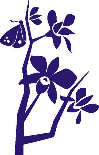 PEMA INDIGOS UG - Wandtattoo Wandsticker Wandaufkleber Aufkleber D416 Orchideen und Schmetterlingen 40x25 cm - blau