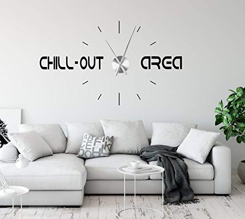 tjapalo® a231 Wanduhr Wohnzimmer Wandtattoo Chillout Area Sprüche Zitate Wandspruch Wandaufkleber chill out Spruch mit Uhrwerk, Farbe: lichtblau, Größe: B100 x H58cm (+Uhrwerk schwarz)