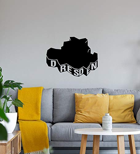 Dresden Umriss in 3D Wandtattoo Schwarz Aufkleber 58 x 45 cm