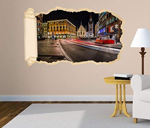 3D Wandtattoo Tapete Skyline München alt Rathaus Marienplatz Durchbruch selbstklebend Wandbild Wandsticker Wohnzimmer Wand Aufkleber 11O1830, Wandbild Größe F:ca. 140cmx82cm