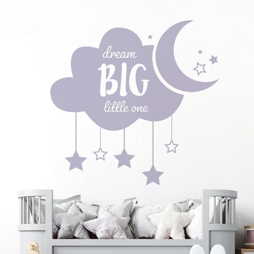 Wandtattoo  Dream Big Little One , Wolke, Sterne, Mond Large (595 x 580mm) hellgrau