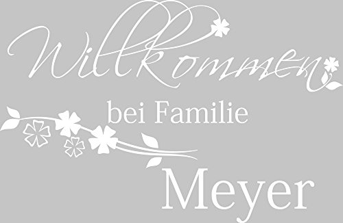 GRAZDesign Wandtattoo Willkommen bei Familie Wunschname für Flur, Wandsticker Flur und Diele, Eingang, Wandtattoo Sprüche Wandsprüche, Sticker Aufkleber modern - 46x30cm / 010 weiss