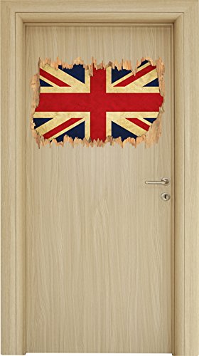 Great Britain Flag, Großbritannien Flagge Holzdurchbruch im 3D-Look , Wand- oder Türaufkleber Format: 62x42cm, Wandsticker, Wandtattoo, Wanddekoration