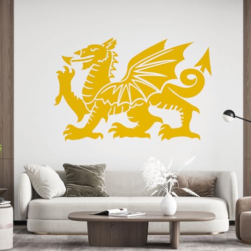 Wandtattoo, Motiv: Walisischer Drache, Y-Ddraig Goch, Drache von Cadwalader, heraldisches Symbol von Wales, Sonnenblume