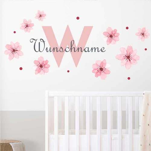 KIWISTAR - Wandtattoo - Kirschblüten - personalisiert mit Wunschname - Namensaufkleber individuell selber gestalten - Wandsticker mit Name - Wandaufkleber für Kinderzimmer Babyzimmer Spielzimmer