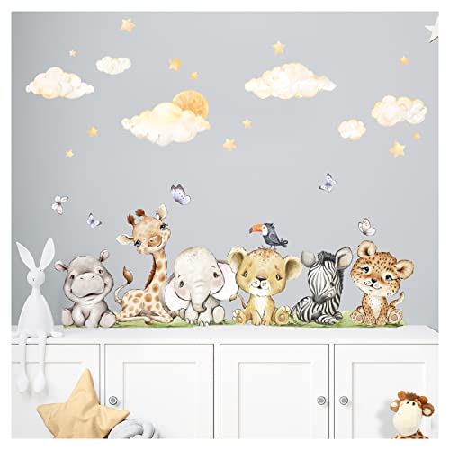 Little Deco Wandsticker Safari Tiere Set Kinderzimmer Wandtattoo Wolken Löwe Babyzimmer Wandaufkleber Deko DL957-5