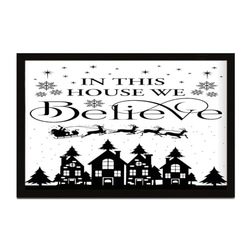 Inspirierendes Holzschild für Wandtische, Aufschrift in This House We Believe Room Decor for Entryway Country Established Wood Sign Christian Jesus Shelf Wall Decor Sign Gift 20,3 x 30,5 cm