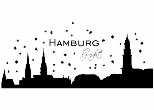 Wandtattooladen Wandtattoo - Skyline Hamburg by Night Größe:110x48cm Farbe: beige