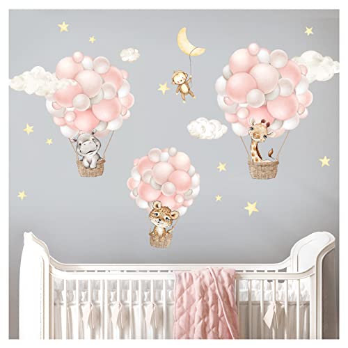 Little Deco Wandsticker Heißluftballons Safari Tiere Wandtattoo Sterne Wolken Kinderzimmer Wandaufkleber Babyzimmer Deko DL958-1