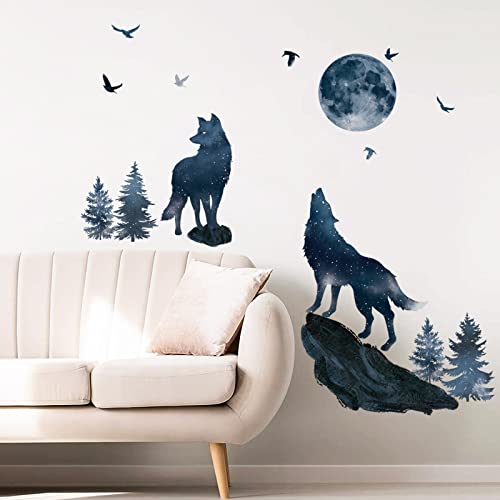 wondever Wandtattoo Wolf mit Mond Wandaufkleber Tiere Wolf Familie Wandsticker Wanddeko für Kinderzimmer Wohnzimmer Schlafzimmer