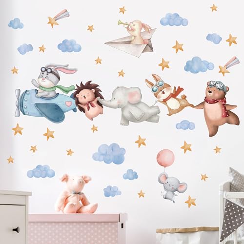 TOARTI Lichtfarbe Babyzimmer Wandsticker Mädchen Schlafzimmer Wanddeko Flugzeug Tier Wandtattoo Kinder Schlafzimmer Spielzimmer Wanddekoration DIY Zirkus Hase Tiere Wandaufkleber