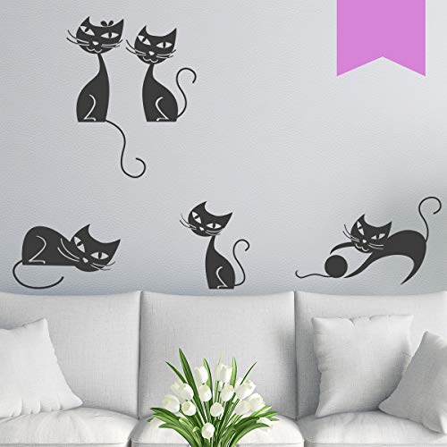 WANDKINGS Wandtattoo Katzen Set, 5 Stück Größe Large in Flieder - erhältlich in 33 Farben