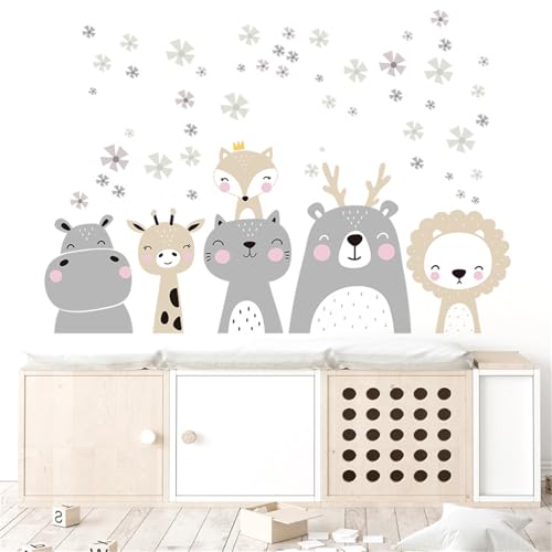 Sarah Duke Dschungel Tiere Wandtattoo Weihnachten Schneeflocke Nordisches Tier Wandsticker, Boho Grau Braun Wald Tiere Giraffe Löwe Wandaufkleber DIY Kinderzimmer Deko Aufkleber (ZN3101M)