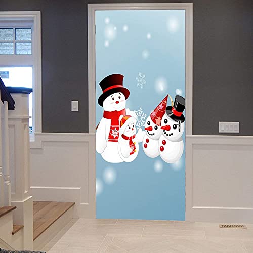 3D Art Türaufkleber Weihnachts-Schneemann-Cartoon Tür Wandkunst Aufkleber Abnehmbarer Selbstklebender Wandtattoo Für Die Inneneinrichtung 77 X 200 Cm