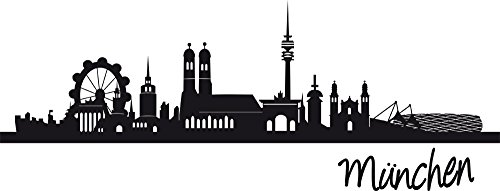 GRAZDesign Wandtattooo Skyline München Wohnzimmer Büro Wandaufkleber Wandsticker, Jugendzimmer, Wanddeko Klebefolie Wand Tattoo Größe XXL, 79x30cm, 070 schwarz