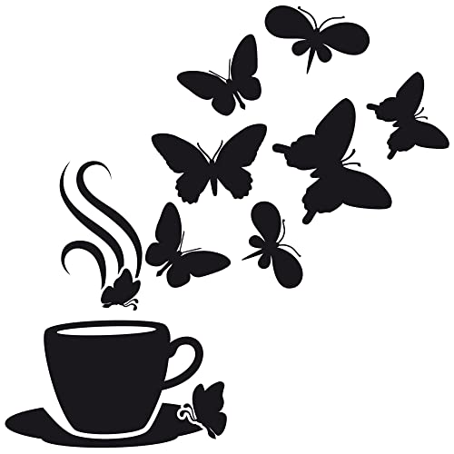 GRAZDesign Wandtattoo Kaffee Tasse mit Schmetterlingen | Wandtattoo Küche selbstklebend - 40x40cm / 080 braun