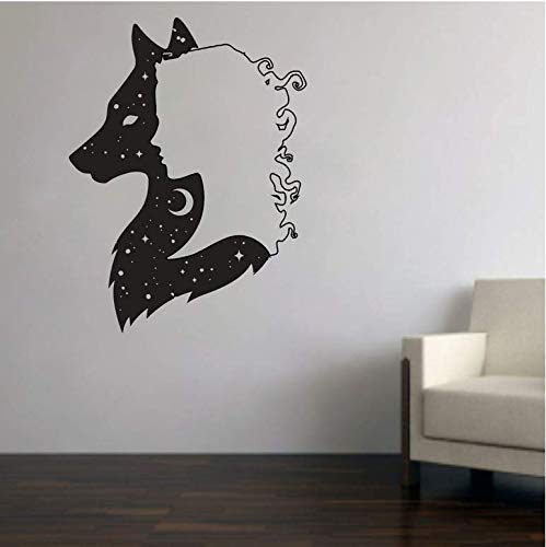 Wandtattoo, Motiv: Wolfsfrau, Wandtattoo, Wohnzimmer, Wandbild, Raumdesign, Tier, Natur, Mond, Wolf, Tattoo, 42 x 56 cm