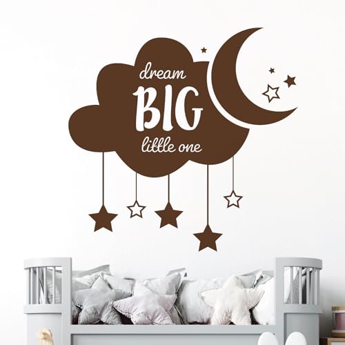 Wandtattoo  Dream Big Little One , Wolke, Sterne, Mond Large (595 x 580mm) schokoladenbraun