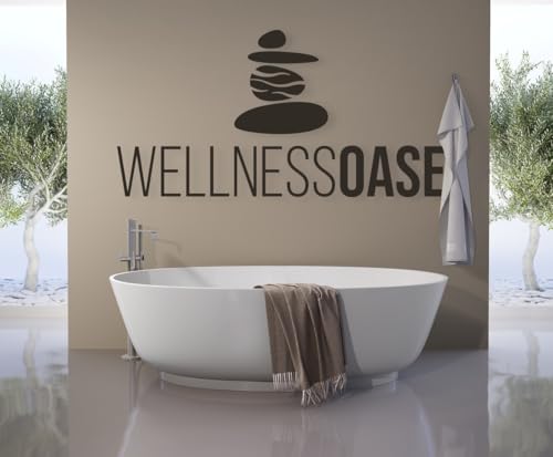 tjapalo® a38 wohnzimmer wandtattoo wellness oase Wandsticker Bad Wandaufkleber Steine Wandtattoo Wohnzimmer wandtattoo badezimmer wasserfest, Farbe: dunkelgrau, Größe: B58xH26cm