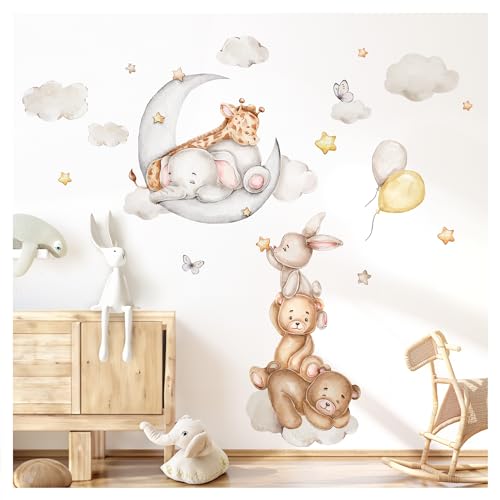 Little Deco Wandtattoo Mond Tiere Wandsticker Kinderzimmer Luftballon Bär Boho Wandaufkleber Elefant Hase Babyzimmer Schlafzimmer Wanddeko DL5017-03