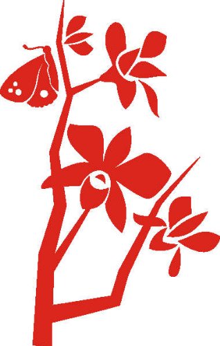 PEMA INDIGOS UG - Wandtattoo Wandsticker Wandaufkleber Aufkleber D416 Orchideen und Schmetterlingen 40x25 cm - rot