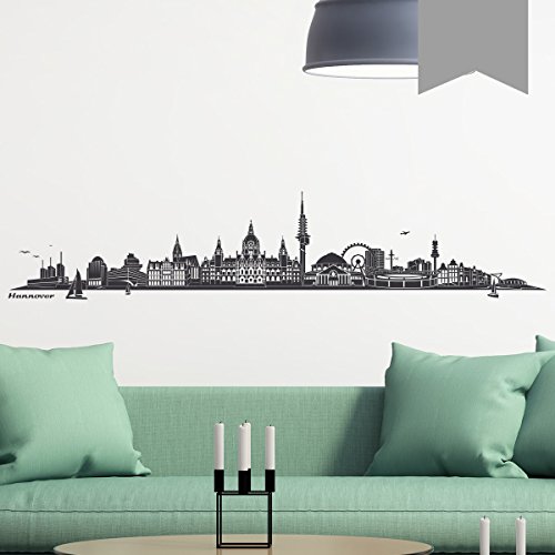 WANDKINGS Wandtattoo Skyline Hannover 100 x 20 cm Mittelgrau - erhältlich in 33 Farben