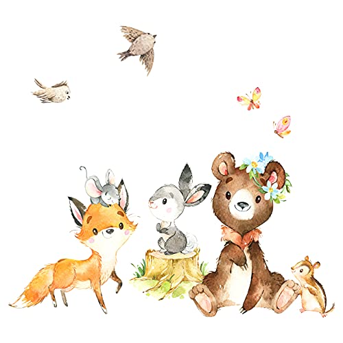 Little Deco Wandsticker Wandtattoo Kinderzimmer Mädchen Tiere Wandaufkleber Waldtiere Bär Hase Fuchs Wandbild Wald Jungen Wanddeko Kinder DL551-1