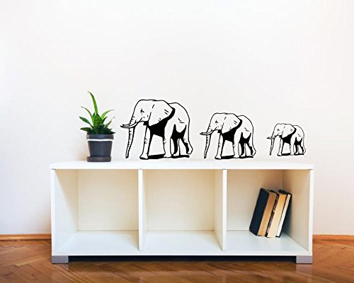 XL Wandtattoo Wohnzimmer / Kinderzimmer ~ Drei Elefanten,Afrika Tiere ~ 610046-120x40 cm Wandaufkleber Wandtatoos Sticker Aufkleber für die Wand, Fensterbild, Tapetensticker, Türaufkleber, Tattoo aus Markenfolie in 32 Farbe