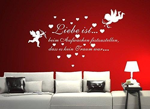 Wandtattoo wandaufkleber Aufkleber Wandsticker wall sticker Wohnzimmer Schlafzimmer Kinderzimmer 30 Farben zur Wahl Wandtext Wandwort Wandspruch spruch Zitat ENGEL Liebe ist ??? wzt08(031 rot, Größe1:ca.60x28cm )