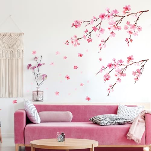 DECOWALL DS6-2003 Aquarell Kirschblüten Wandtattoo Wandsticker Wandaufkleber Wanddeko für Wohnzimmer Schlafzimmer Kinderzimmer