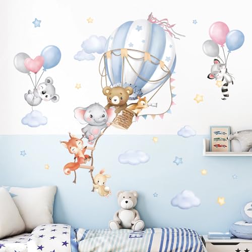 wondever Wandtattoo Heißluftballon Tiere Groß Wandaufkleber Ballon Safari Bär Elefant Fuchs Wandsticker Wanddeko für Kinderzimmer Schlafzimmer Babyzimmer