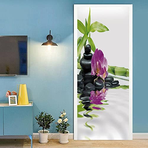 3D Innentür Türposter Türtapete Türaufkleber 80 X 200 Cm Magnolienblüte Zen Schwarzer Stein Selbstklebend Türfolie Poster Tapete Wandtattoo Tür Wandbild Aufkleber Schlafzimmer Bad Büro Hause Deko