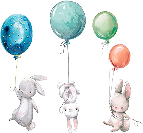 WandSticker4U®- Wandsticker Babyzimmer 3 SÜßE HASEN I Wandbilder: 67x56 cm I Baby Wandtattoo Kinder-zimmer Dschungel Wald-tiere Luftballons I Wand Aufkleber Deko für Mädchen & Junge