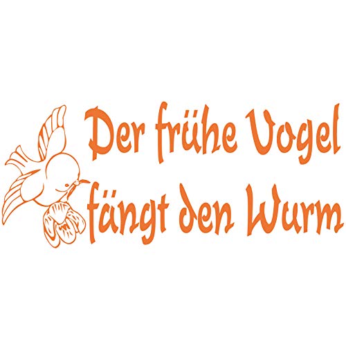 wall-refine WS-00161 | DER FRÜHE Vogel FÄNGT DEN Wurm | 70 x 30 cm, orange, seidenmatt, Wandtattoo Wandaufkleber in Premium Qualität, Wanddeko Deko lustig Spruch Motivation Büro