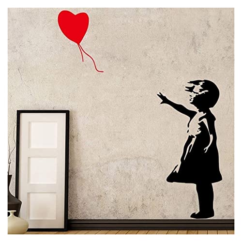 HAISERVEN Wandtattoo, klassisches Vinyl, Mädchen mit rotem Luftballon von Banksy für Zuhause, Wohnzimmer, Dekoration, Schlafzimmer, 43 x 95 cm (Farbe: A)