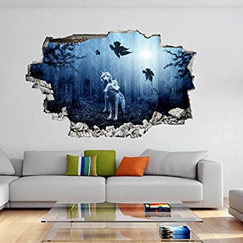 Wolf Herbst Dark Forest Leaves Fantasy 3D Wandkunst Aufkleber Wandtattoo DL4-50x70 cm