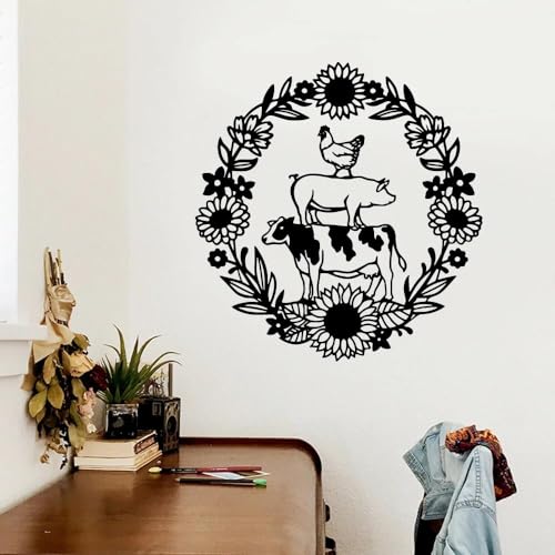 YOUSHIHUI Bauernhof Tier Wandaufkleber Bauernhaus Küche Bauernhof Leben Kuh Schwein Huhn Girlande Wandtattoo Wohnzimmer Vinyl Dekoration 60x58cm